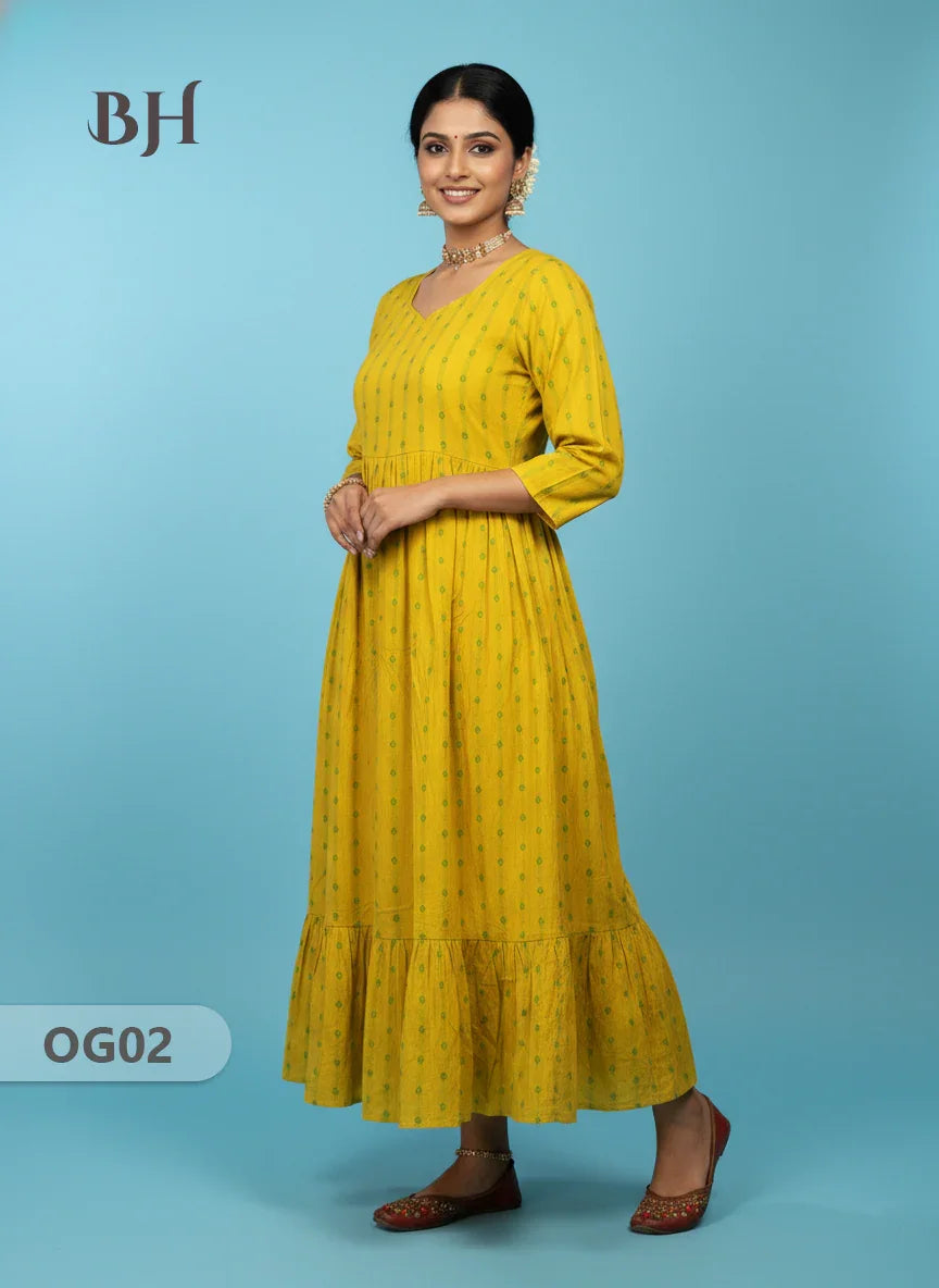 Khadi Handloom Cotton Frock for Women Yellow Colour – Traditional Handloom Dress