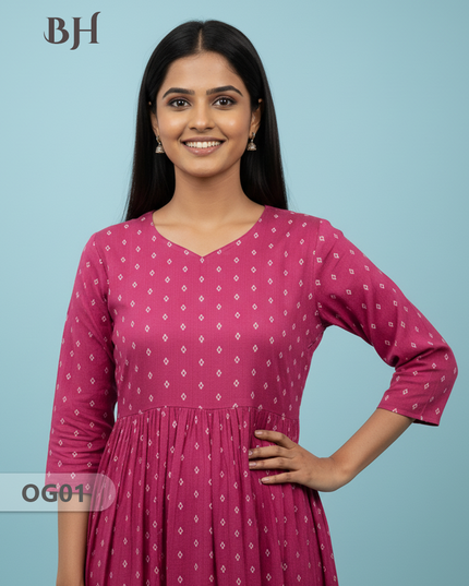 Khadi Handloom Cotton Frock for Women Pink Colour – Traditional Handloom Dress