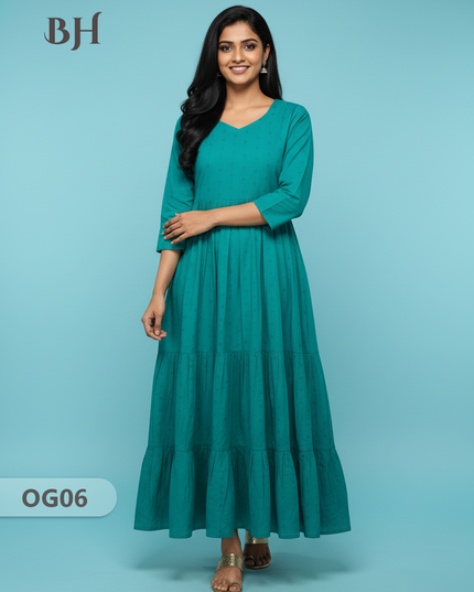 Khadi Handloom Cotton Frock for Women Sea green Colour – Traditional Handloom Dress