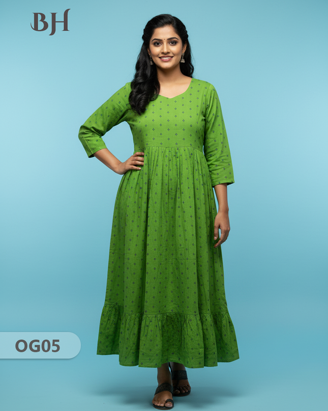 Khadi Handloom Cotton Frock for Women Green Colour – Traditional Handloom Dress