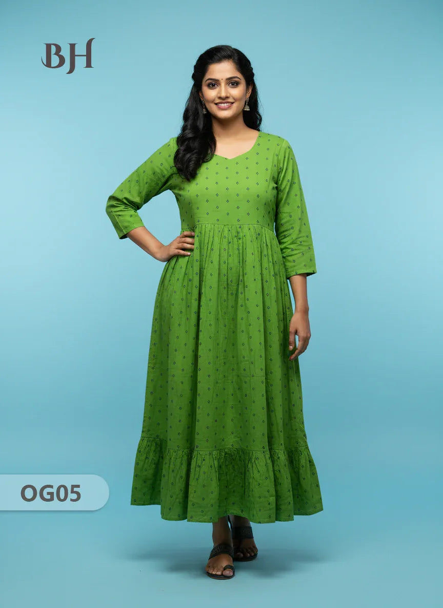 Khadi Handloom Cotton Frock for Women Green Colour – Traditional Handloom Dress