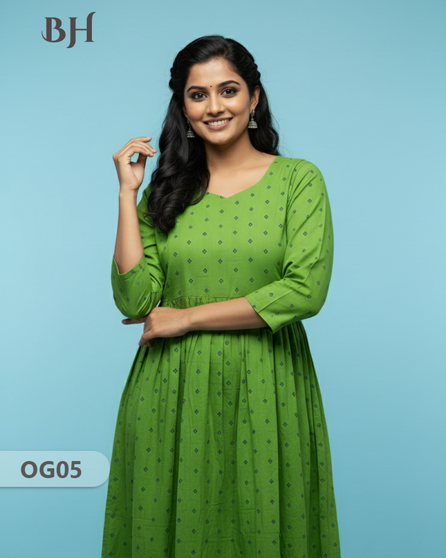 Khadi Handloom Cotton Frock for Women Green Colour – Traditional Handloom Dress