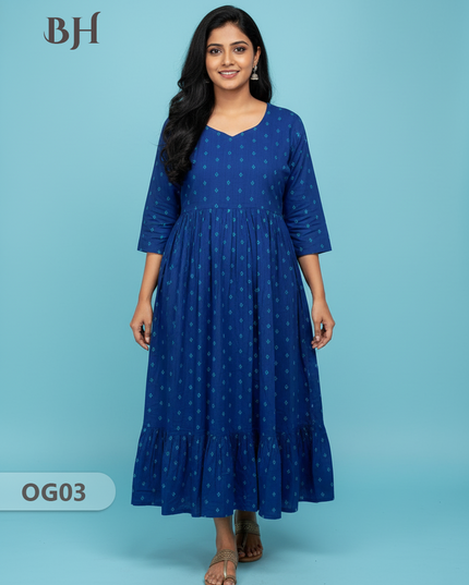 Khadi Handloom Cotton Frock for Women Blue Colour – Traditional Handloom Dress