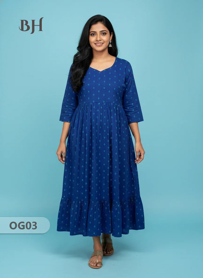 Khadi Handloom Cotton Frock for Women Blue Colour – Traditional Handloom Dress