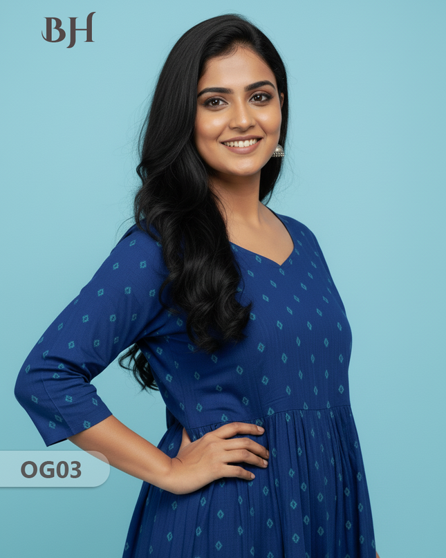 Khadi Handloom Cotton Frock for Women Blue Colour – Traditional Handloom Dress