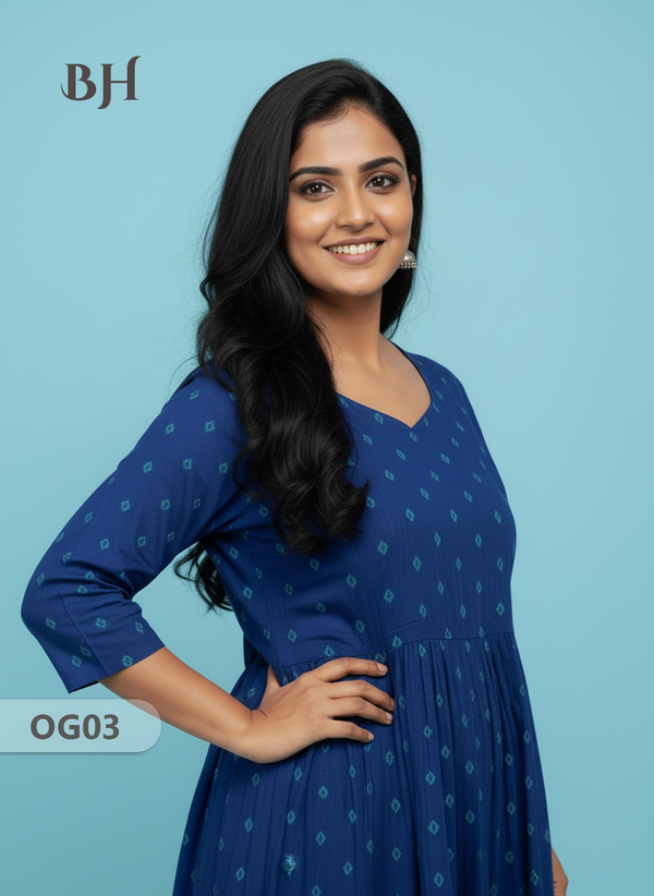 Khadi Handloom Cotton Frock for Women Blue Colour – Traditional Handloom Dress