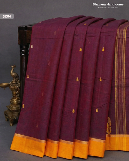 Premium Khadi Cotton Saree in Marron | Handwoven Elegance – Bhavana Handlooms