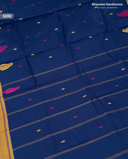 Premium Khadi Cotton Saree in Navy Blue | Handwoven Elegance – Bhavana Handlooms