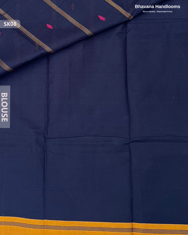 Premium Khadi Cotton Saree in Navy Blue | Handwoven Elegance – Bhavana Handlooms