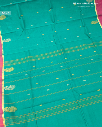 Premium Khadi Cotton Saree in Sea Green | Handwoven Elegance – Bhavana Handlooms