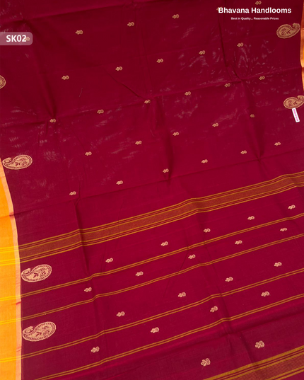 Premium Khadi Cotton Saree in Sea Red | Handwoven Elegance – Bhavana Handlooms