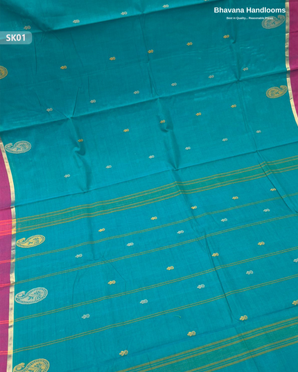 Premium Khadi Cotton Saree in Sea Green | Handwoven Elegance – Bhavana Handlooms