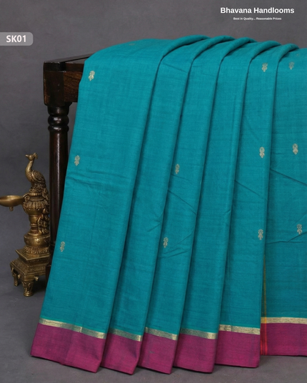 Premium Khadi Cotton Saree in Sea Green | Handwoven Elegance – Bhavana Handlooms