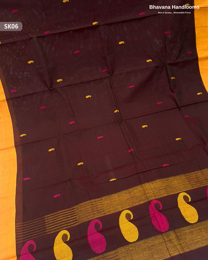 Premium Khadi Cotton Saree in Dark Reddish Orange | Handwoven Elegance – Bhavana Handlooms