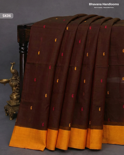 Premium Khadi Cotton Saree in Dark Reddish Orange | Handwoven Elegance – Bhavana Handlooms