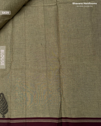 Premium Khadi Cotton Saree in Grayish Brown | Handwoven Elegance – Bhavana Handlooms