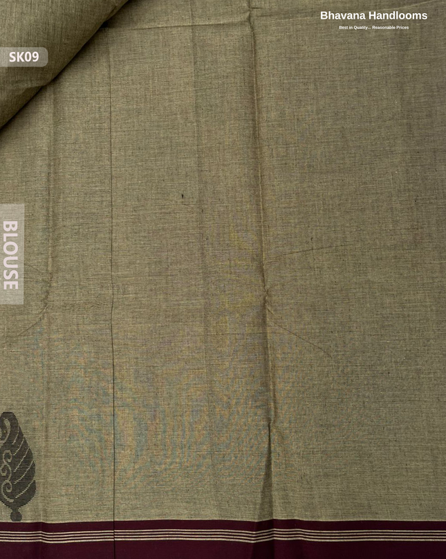 Premium Khadi Cotton Saree in Grayish Brown | Handwoven Elegance – Bhavana Handlooms