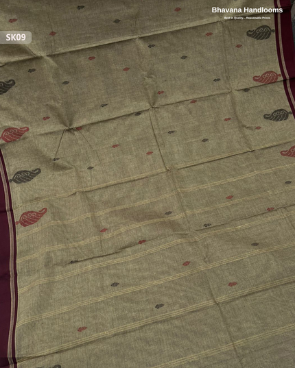 Premium Khadi Cotton Saree in Grayish Brown | Handwoven Elegance – Bhavana Handlooms