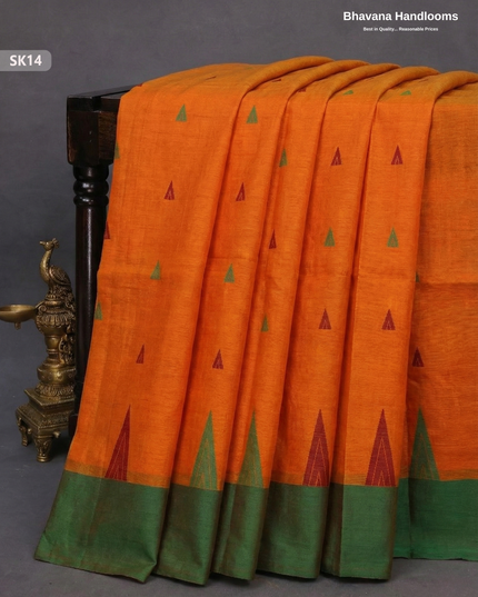 Premium Khadi Cotton Saree in Orange | Handwoven Elegance – Bhavana Handlooms