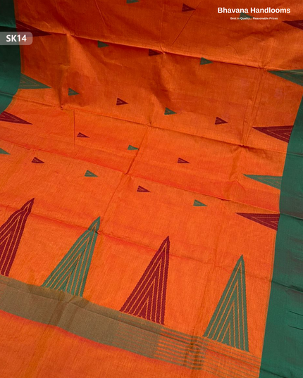 Premium Khadi Cotton Saree in Orange | Handwoven Elegance – Bhavana Handlooms