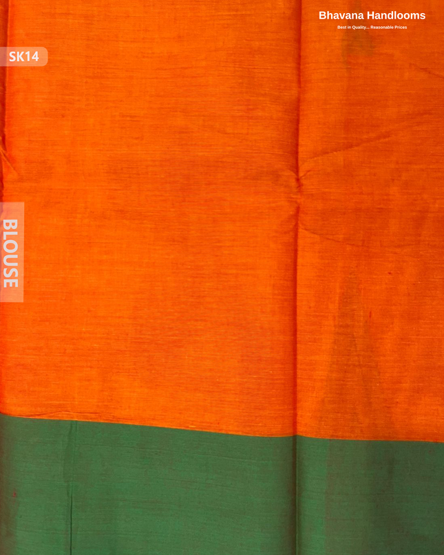 Premium Khadi Cotton Saree in Orange | Handwoven Elegance – Bhavana Handlooms