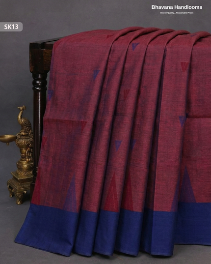 Premium Khadi Cotton Saree in Maroon | Handwoven Elegance – Bhavana Handlooms
