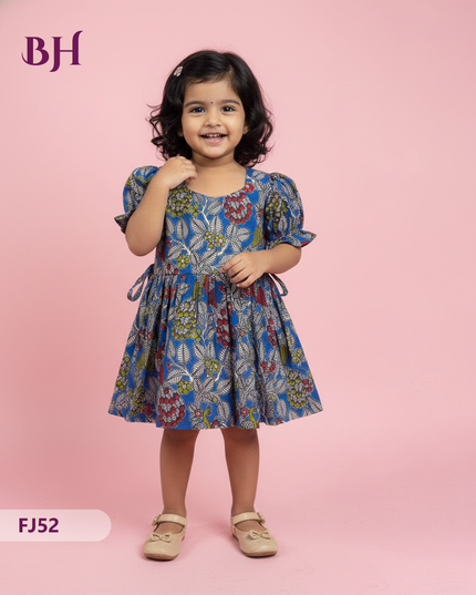 Blue Cotton Printed Baby Frocks – Latest Kids Wear Collection | Bhavana Handlooms