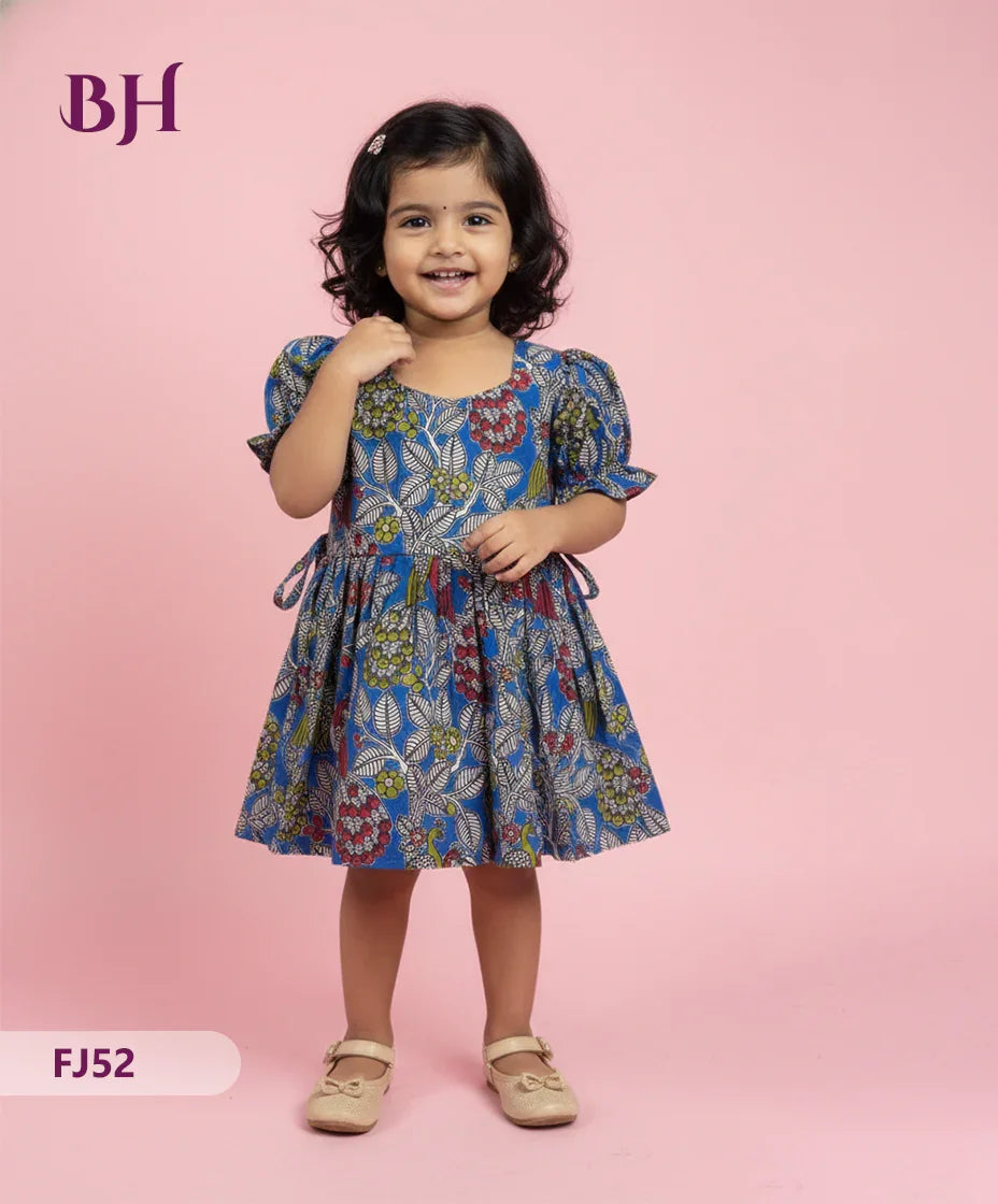 Blue Cotton Printed Baby Frocks – Latest Kids Wear Collection | Bhavana Handlooms
