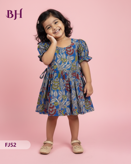 Blue Cotton Printed Baby Frocks – Latest Kids Wear Collection | Bhavana Handlooms