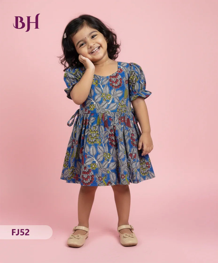 Blue Cotton Printed Baby Frocks – Latest Kids Wear Collection | Bhavana Handlooms