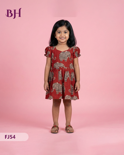 Red Cotton Printed Baby Frocks – Latest Kids Wear Collection | Bhavana Handlooms