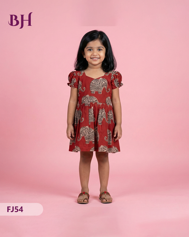 Red Cotton Printed Baby Frocks – Latest Kids Wear Collection | Bhavana Handlooms