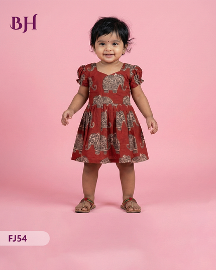 Red Cotton Printed Baby Frocks – Latest Kids Wear Collection | Bhavana Handlooms