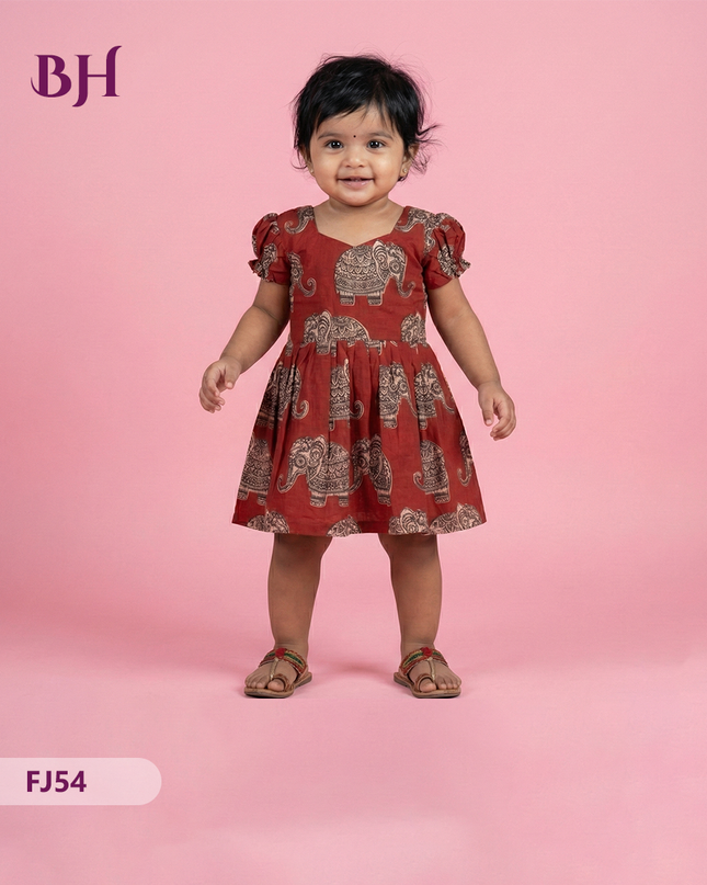Red Cotton Printed Baby Frocks – Latest Kids Wear Collection | Bhavana Handlooms