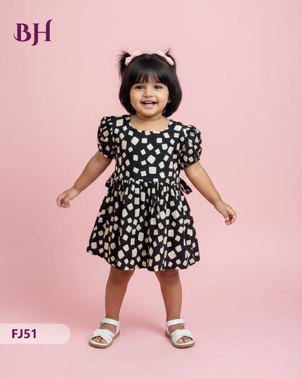 Black Cotton Printed Baby Frocks – Latest Kids Wear Collection | Bhavana Handlooms