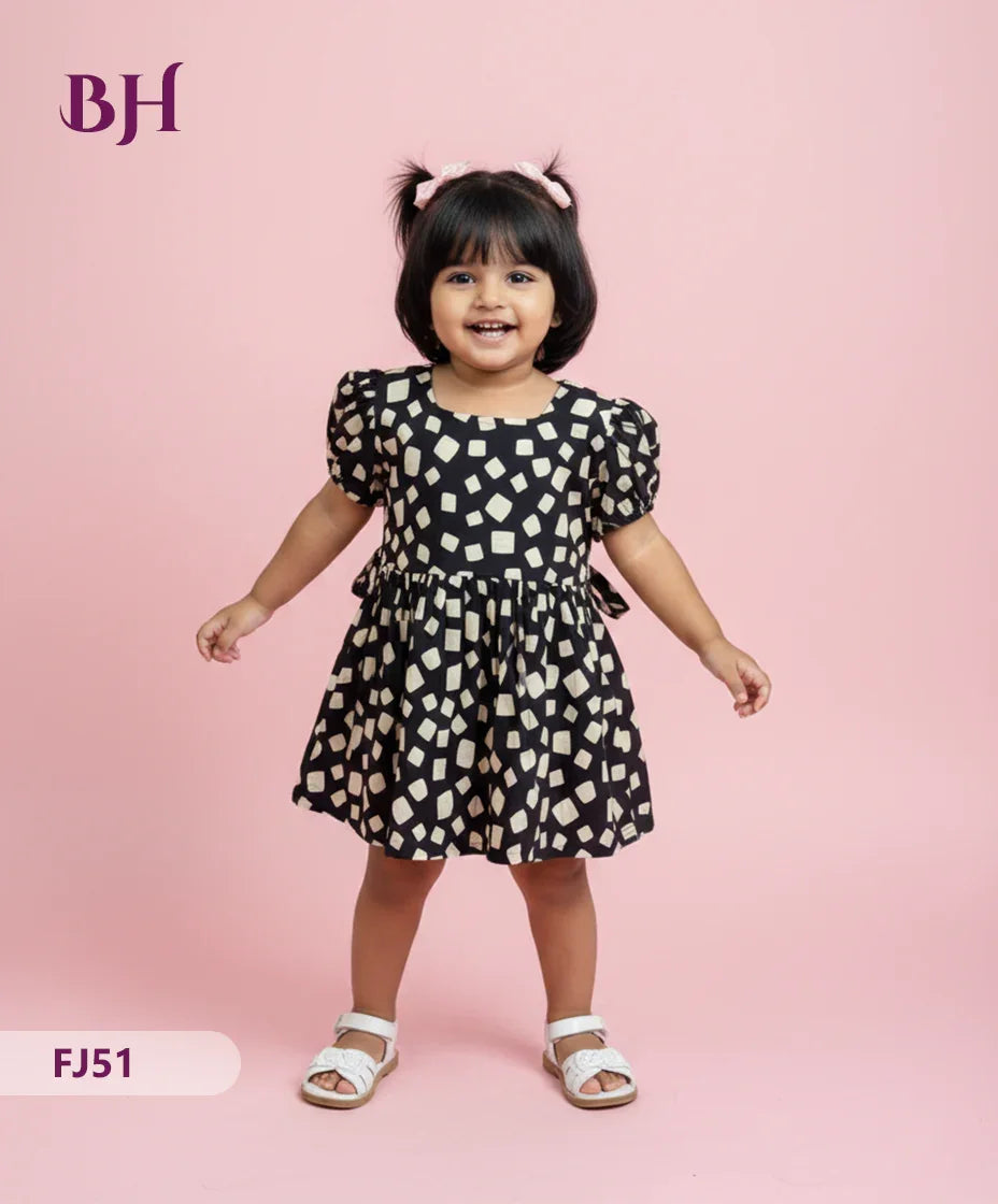 Black Cotton Printed Baby Frocks – Latest Kids Wear Collection | Bhavana Handlooms