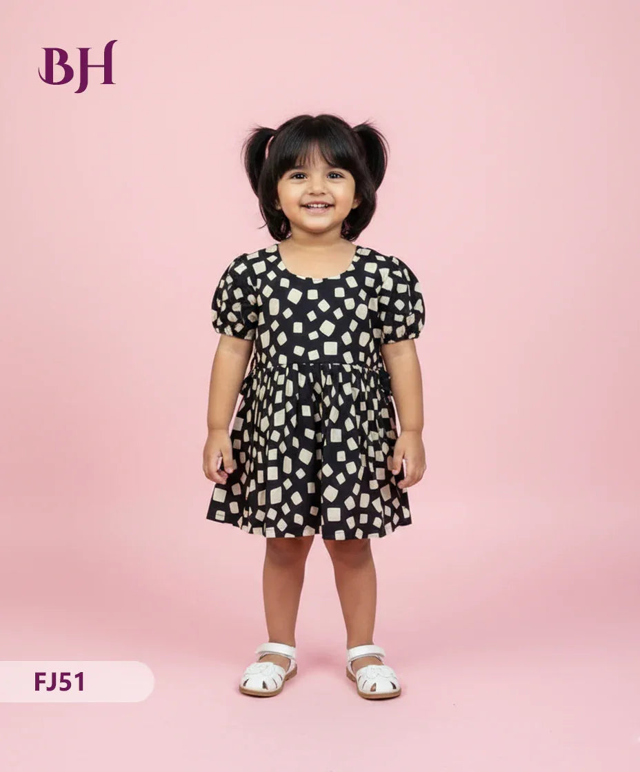 Black Cotton Printed Baby Frocks – Latest Kids Wear Collection | Bhavana Handlooms