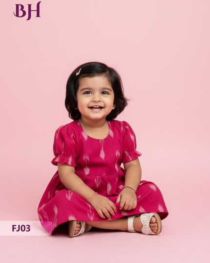 Pink Cotton Printed Baby Frocks – Latest Kids Wear Collection | Bhavana Handlooms