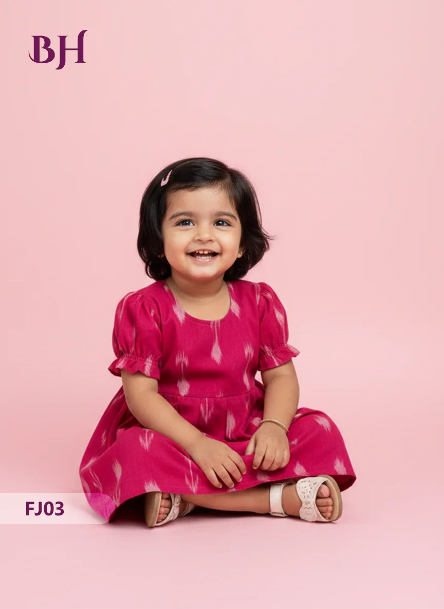 Pink Cotton Printed Baby Frocks – Latest Kids Wear Collection | Bhavana Handlooms