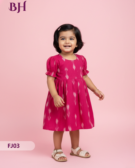 Pink Cotton Printed Baby Frocks – Latest Kids Wear Collection | Bhavana Handlooms