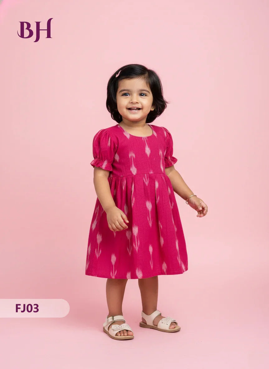 Pink Cotton Printed Baby Frocks – Latest Kids Wear Collection | Bhavana Handlooms