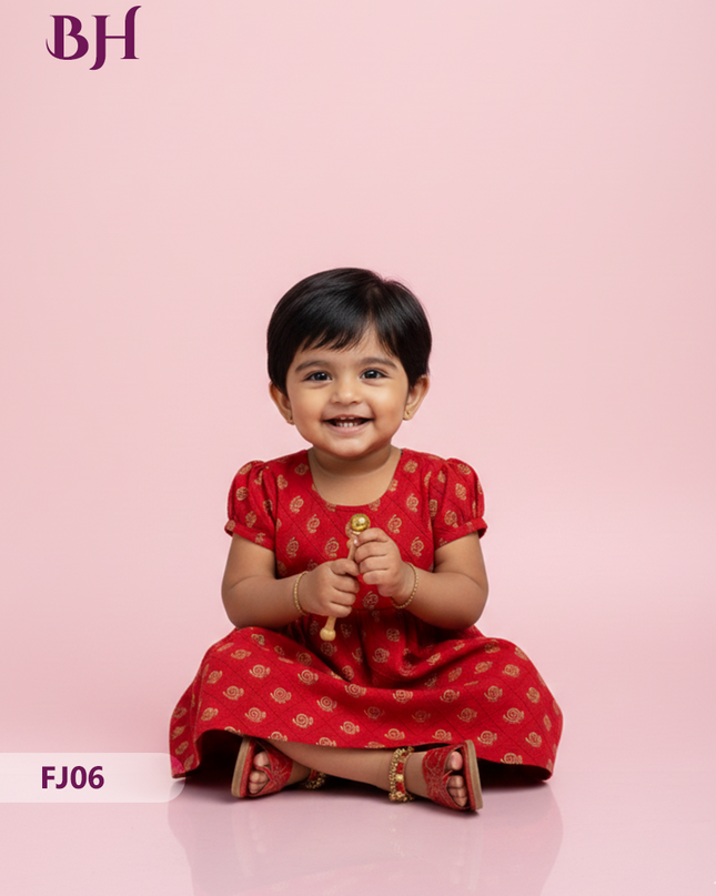 Red Cotton Printed Baby Frocks – Latest Kids Wear Collection | Bhavana Handlooms
