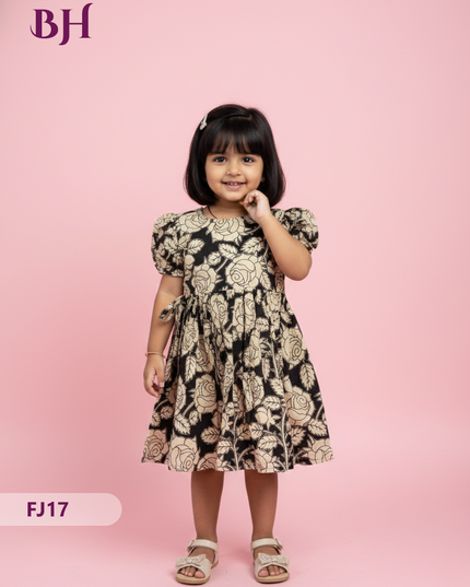 Black Color Cotton Printed Baby Frocks – Latest Kids Wear Collection | Bhavana Handlooms