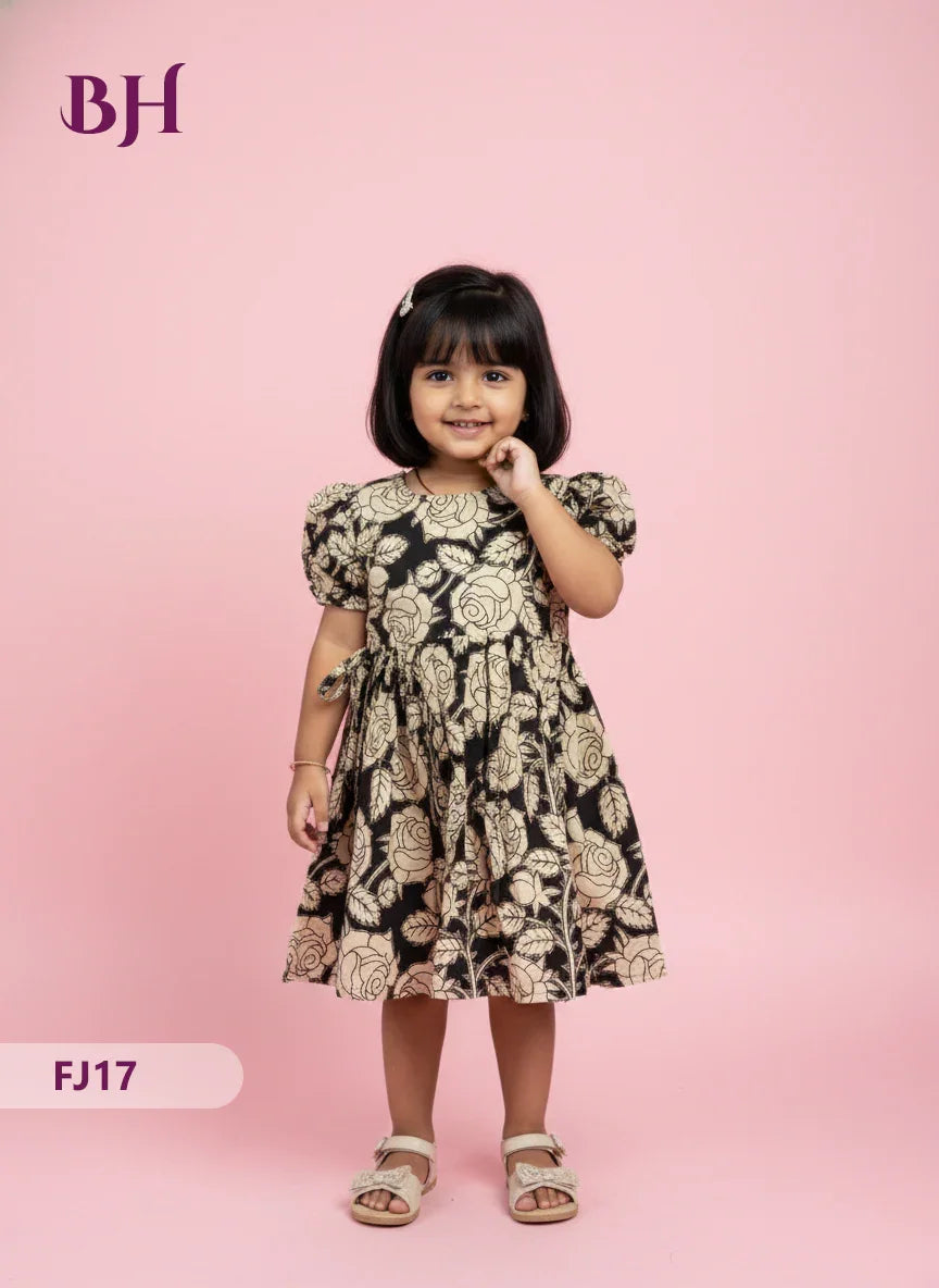 Black Color Cotton Printed Baby Frocks – Latest Kids Wear Collection | Bhavana Handlooms