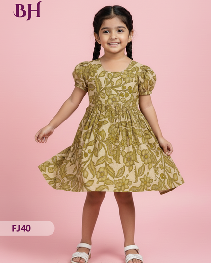 Half White Cotton Printed Baby Frocks – Latest Kids Wear Collection | Bhavana Handlooms