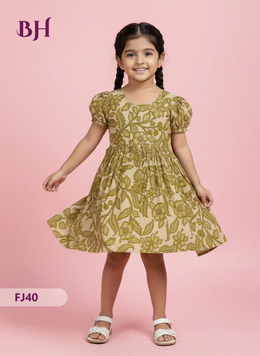 Half White Cotton Printed Baby Frocks – Latest Kids Wear Collection | Bhavana Handlooms