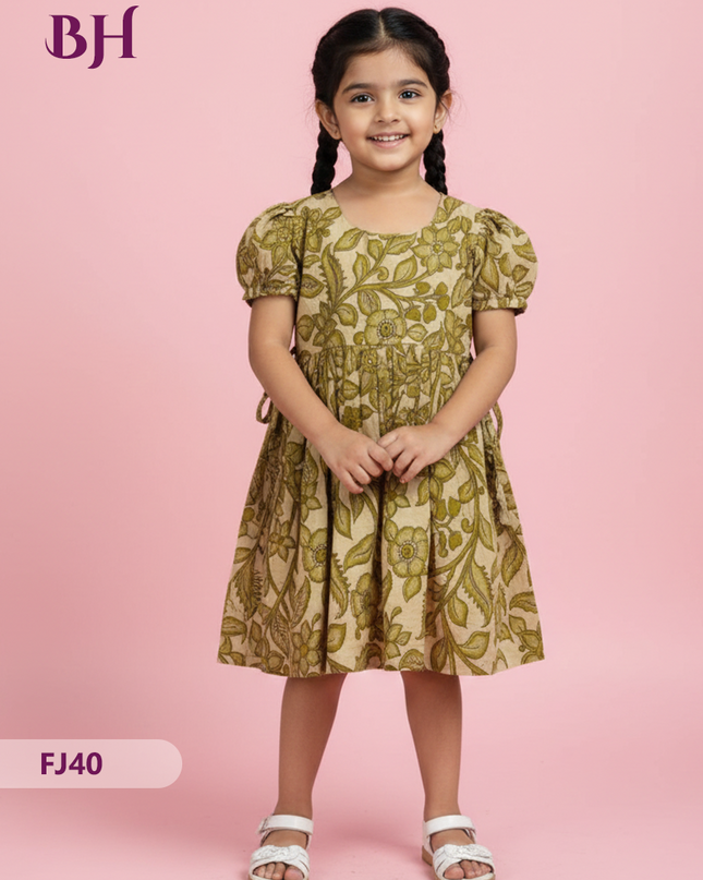 Half White Cotton Printed Baby Frocks – Latest Kids Wear Collection | Bhavana Handlooms