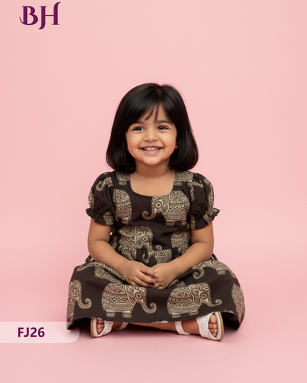 Black Cotton Printed Baby Frocks – Latest Kids Wear Collection | Bhavana Handlooms