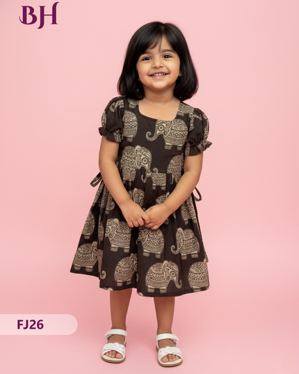 Black Cotton Printed Baby Frocks – Latest Kids Wear Collection | Bhavana Handlooms