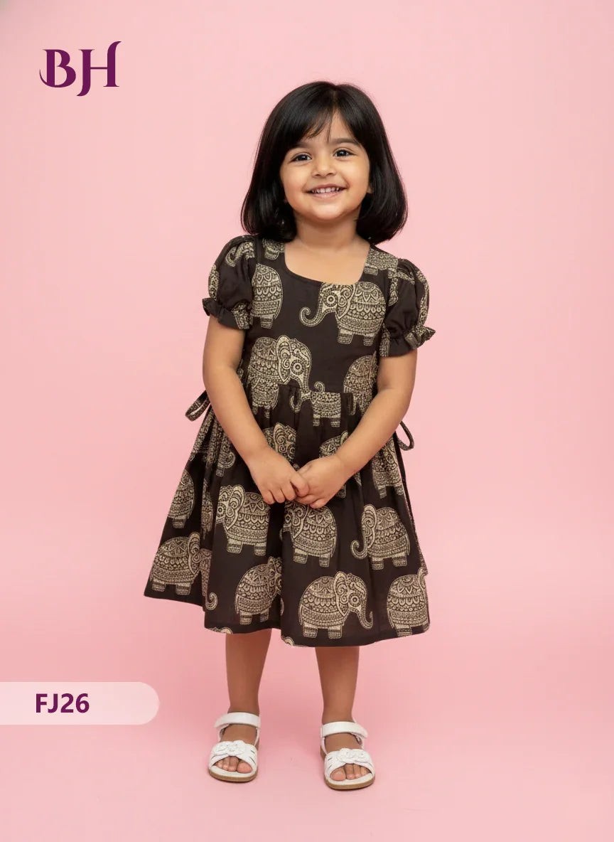 Black Cotton Printed Baby Frocks – Latest Kids Wear Collection | Bhavana Handlooms
